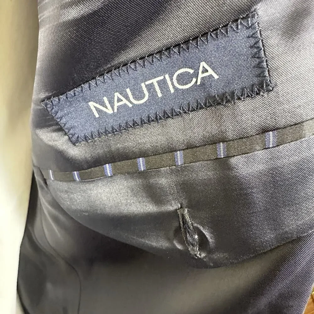 Nautica Sport coat Blazer Men 48S Lambswool Stretch Herringbone Dark Grey